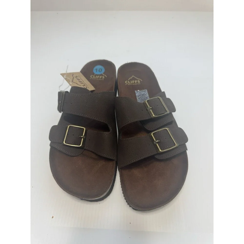 Cliffs by White Mountain Brown Double Buckle Slide Sandals Men’s Size 10 NWT